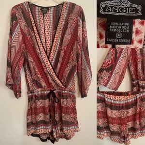 Y2K Romper Jumper V neck wrap kimono sleeves Sz M